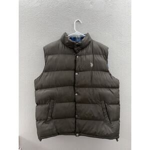 U.S. Polo Assn. Mens Vest Size XL Brown Puffer Zip Up Flannel Lined Sleeveless
